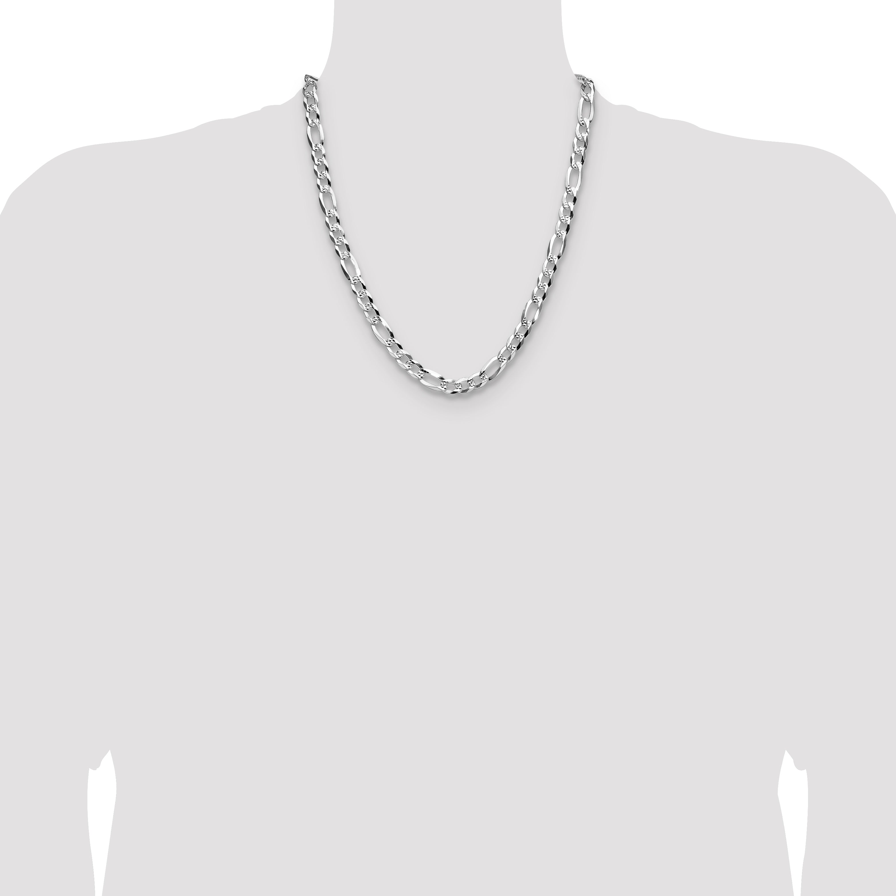 Sterling Silver 8.0mm Flat D/C Pave Figaro Chain