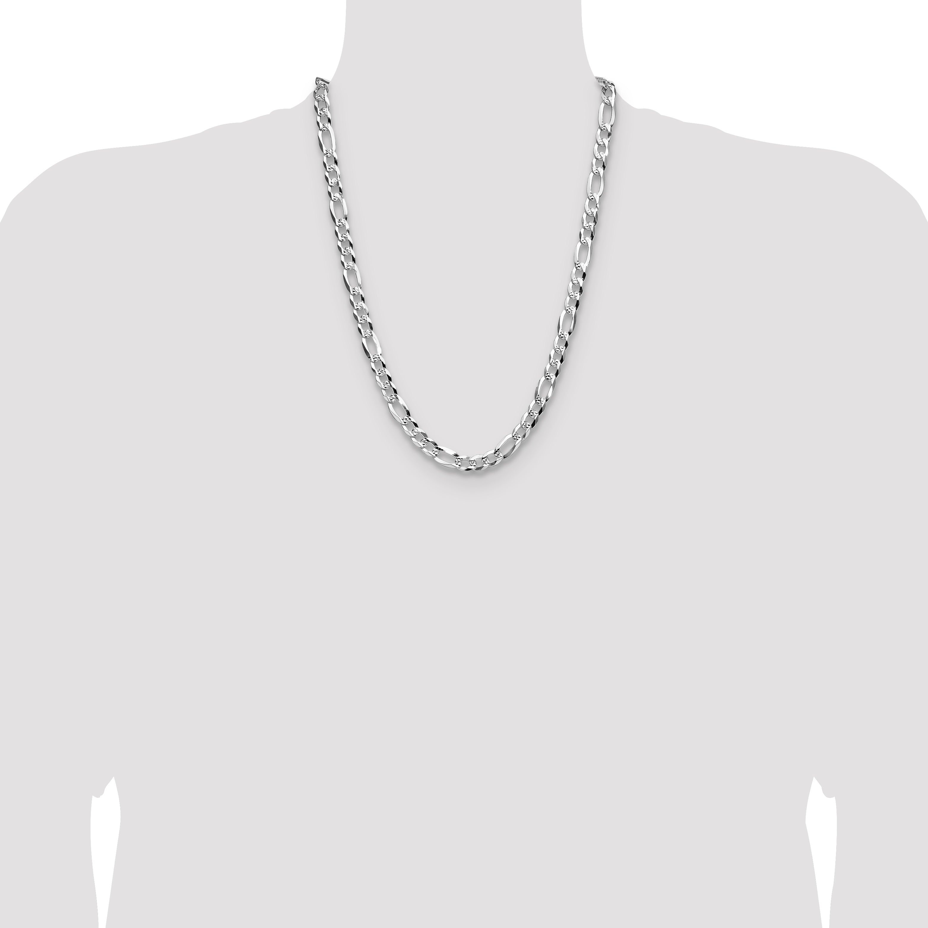 Sterling Silver 8.0mm Flat D/C Pave Figaro Chain