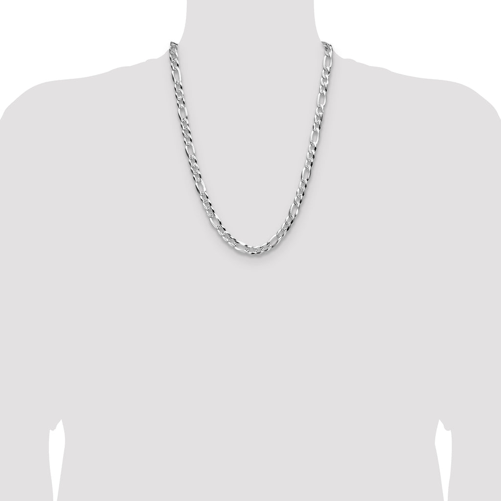 Sterling Silver 8.0mm Flat D/C Pave Figaro Chain
