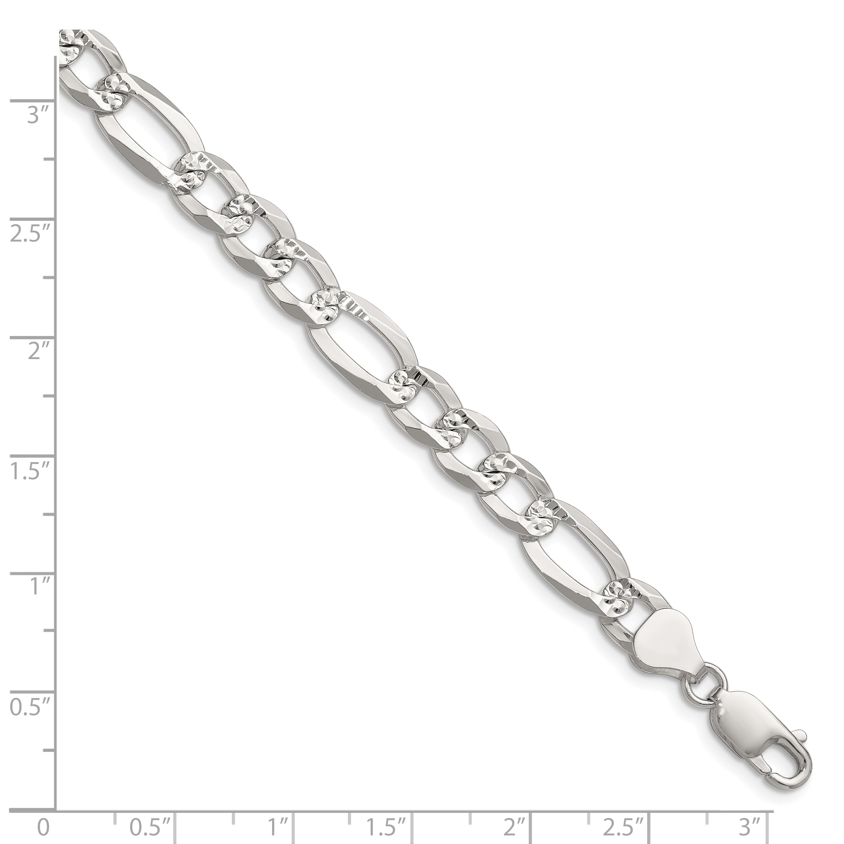 Sterling Silver 8.0mm Flat D/C Pave Figaro Chain Secondary image