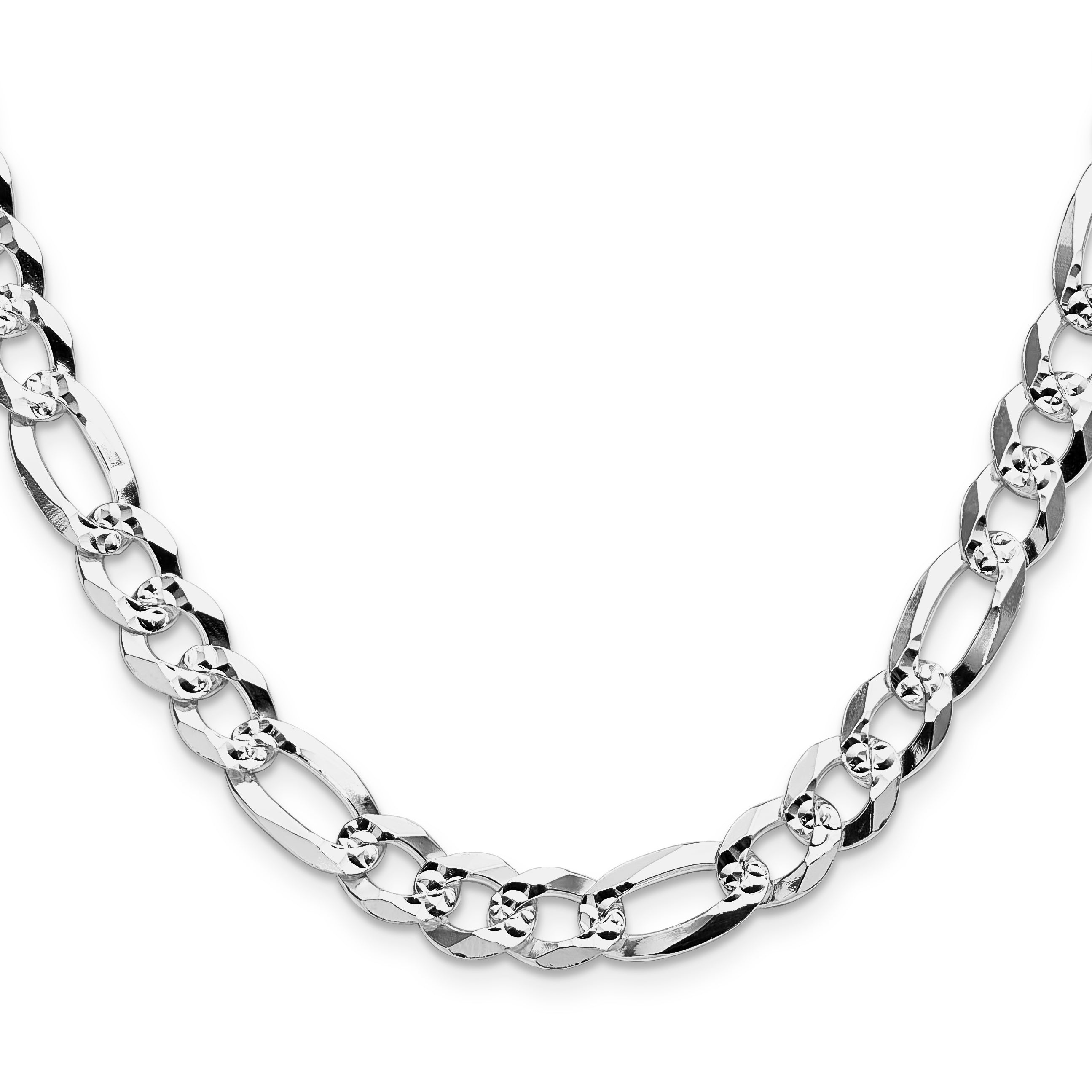 Sterling Silver 8.5mm Flat D/C Pave Figaro Chain