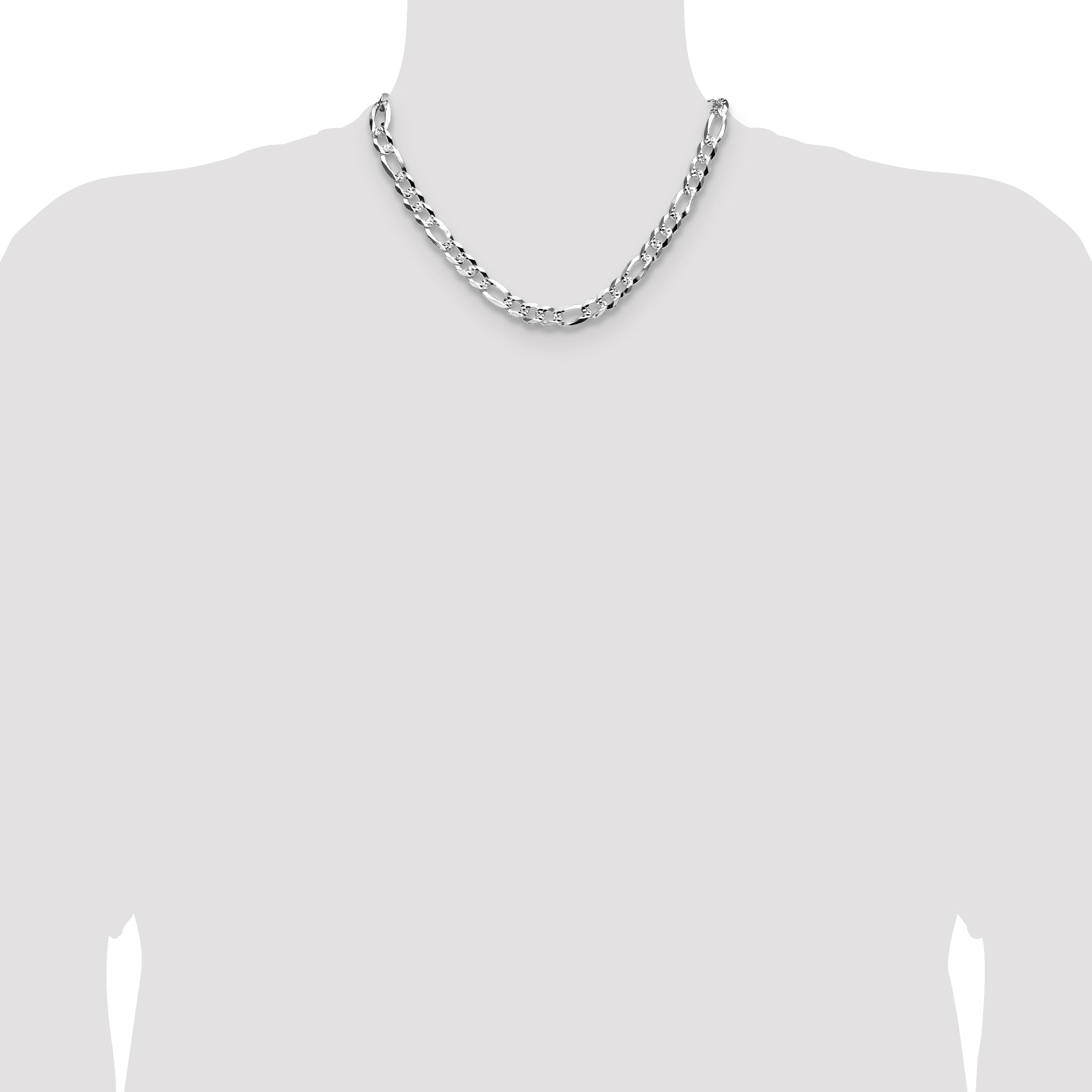 Sterling Silver 8.5mm Flat D/C Pave Figaro Chain
