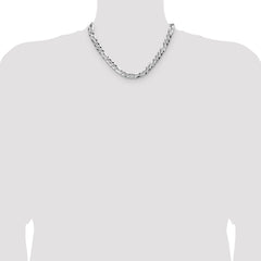 Sterling Silver 8.5mm Flat D/C Pave Figaro Chain