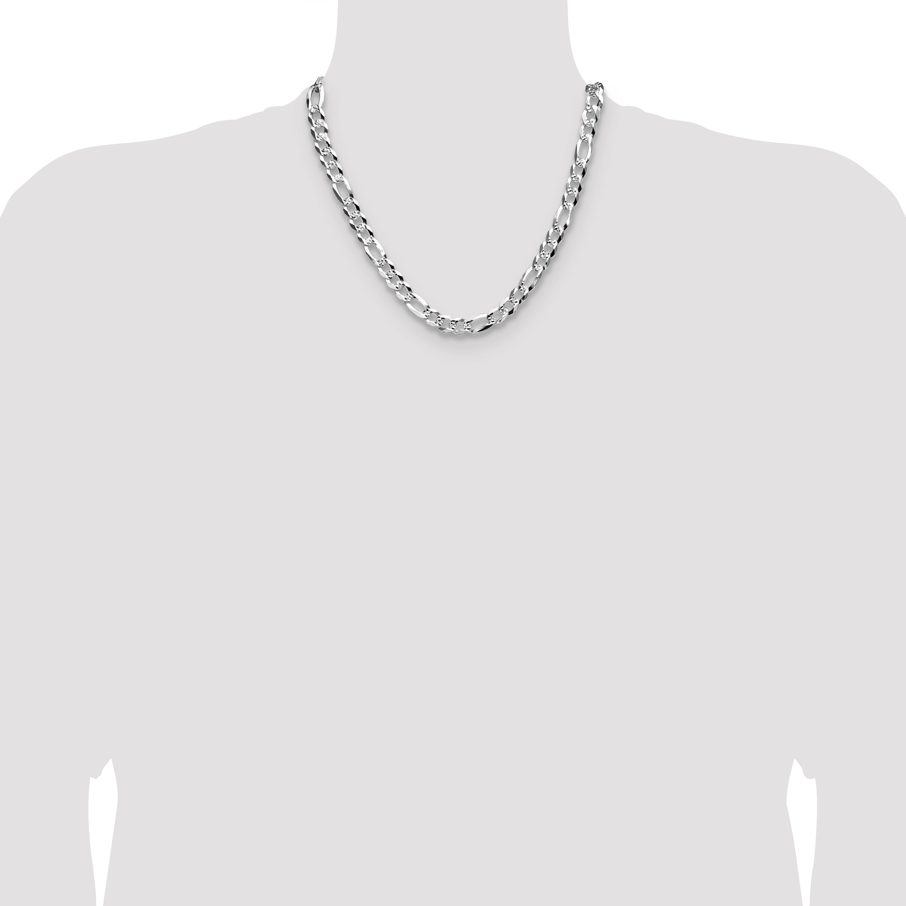 Sterling Silver 8.5mm Flat D/C Pave Figaro Chain