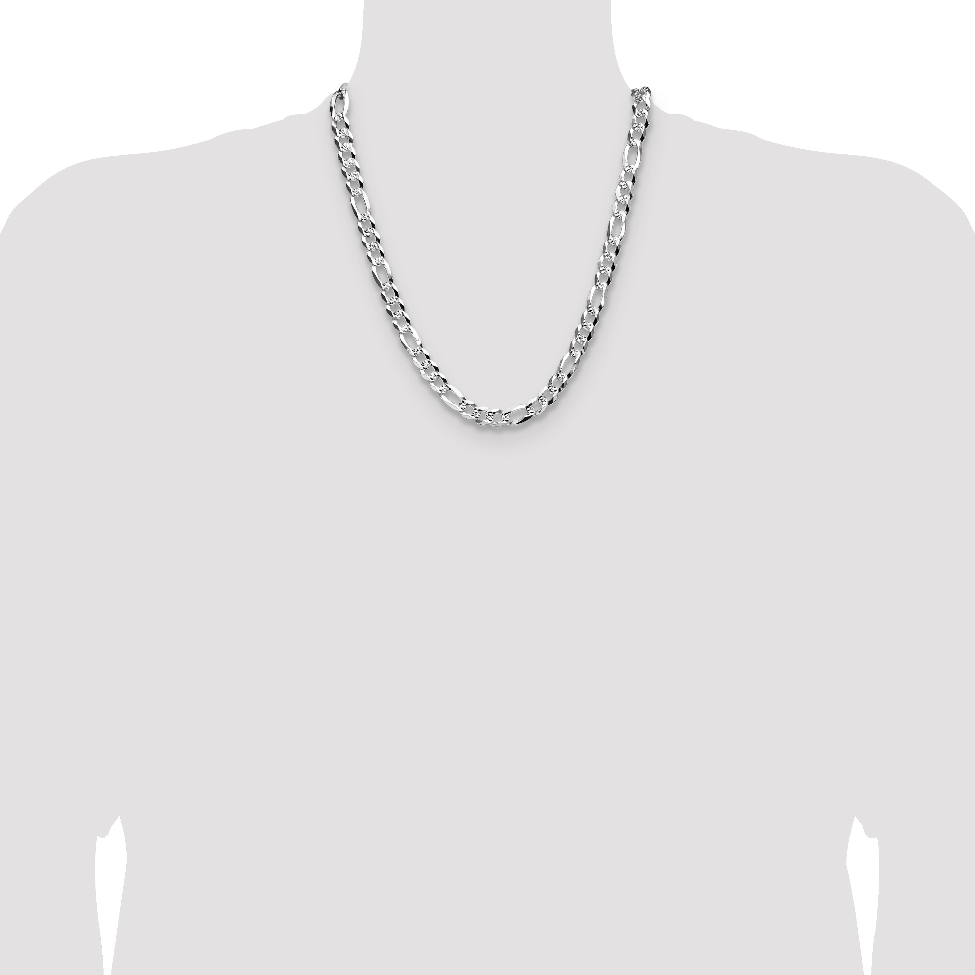 Sterling Silver 8.5mm Flat D/C Pave Figaro Chain