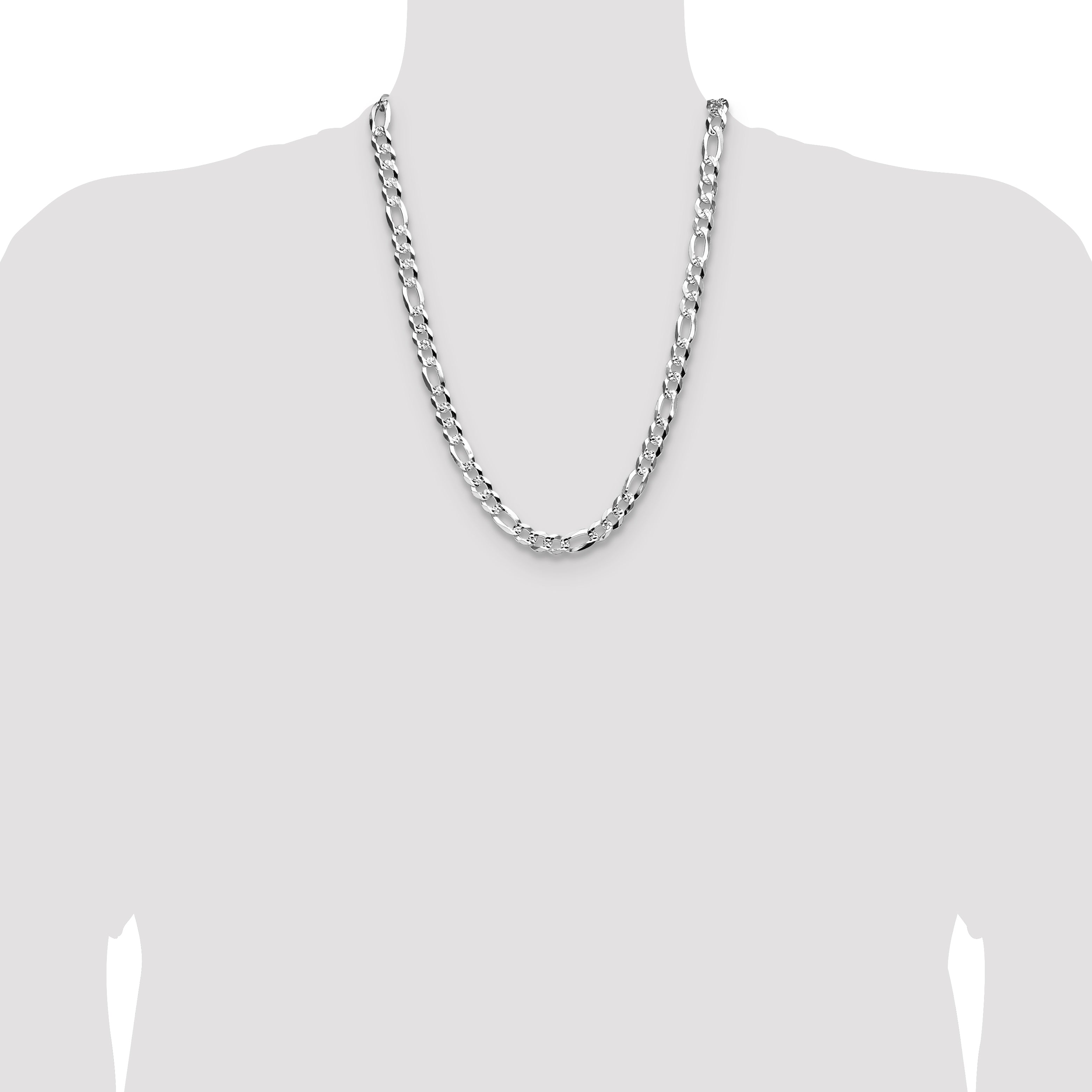 Sterling Silver 8.5mm Flat D/C Pave Figaro Chain