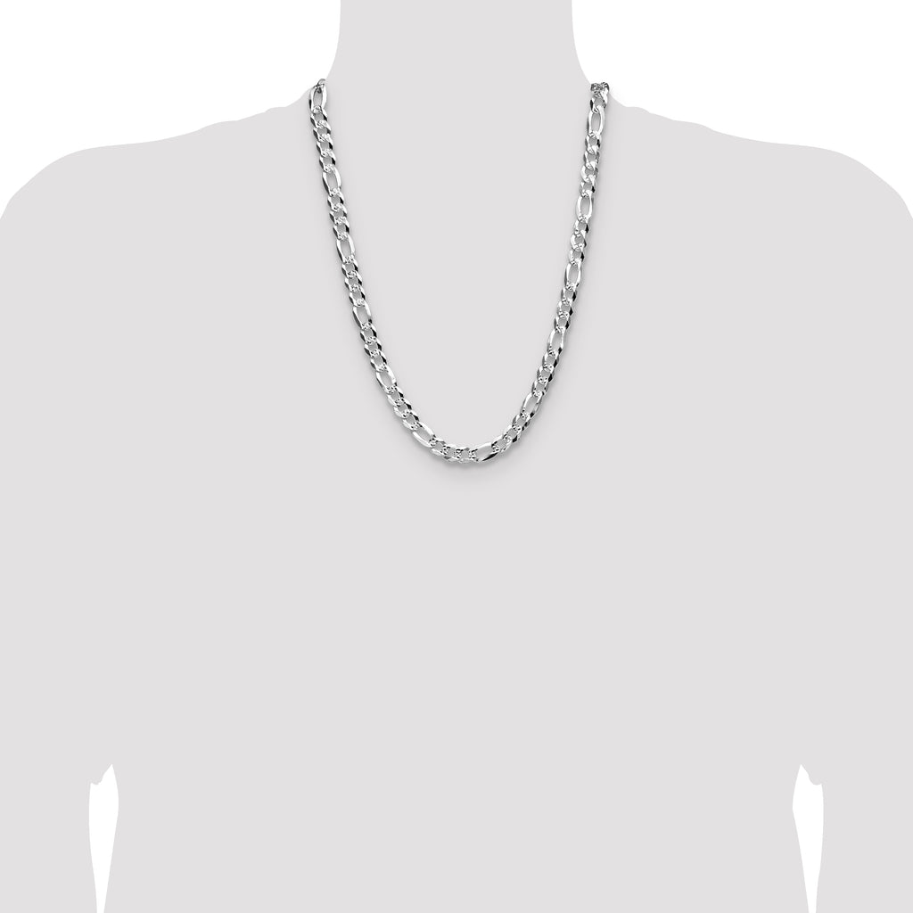 Sterling Silver 8.5mm Flat D/C Pave Figaro Chain