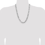 Sterling Silver 8.5mm Flat D/C Pave Figaro Chain