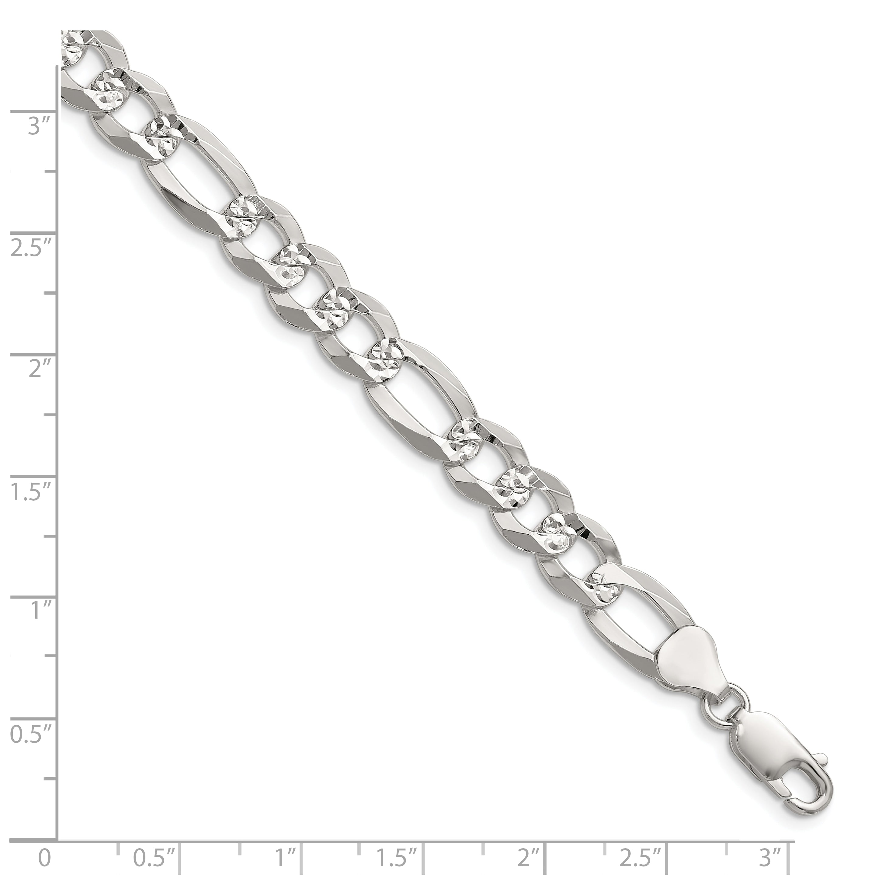 Sterling Silver 8.5mm Flat D/C Pave Figaro Chain