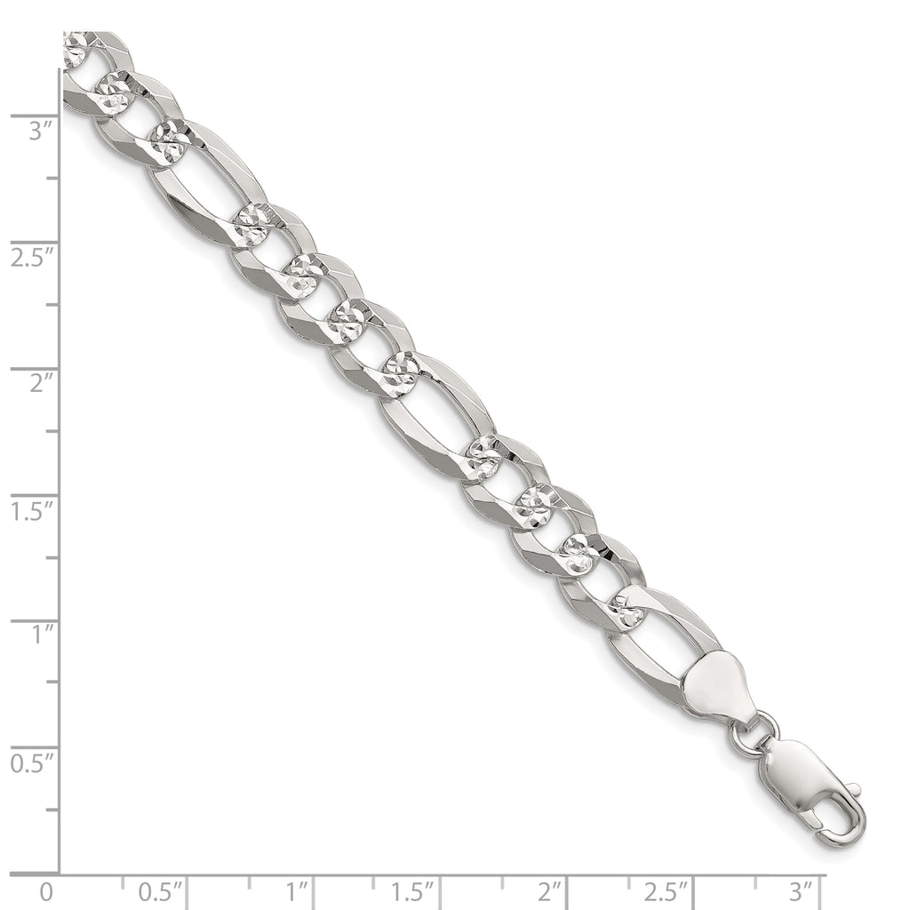 Sterling Silver 8.5mm Flat D/C Pave Figaro Chain