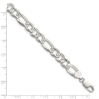 Sterling Silver 8.5mm Flat D/C Pave Figaro Chain