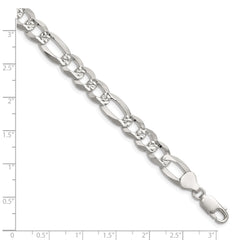 Sterling Silver 8.5mm Flat D/C Pave Figaro Chain