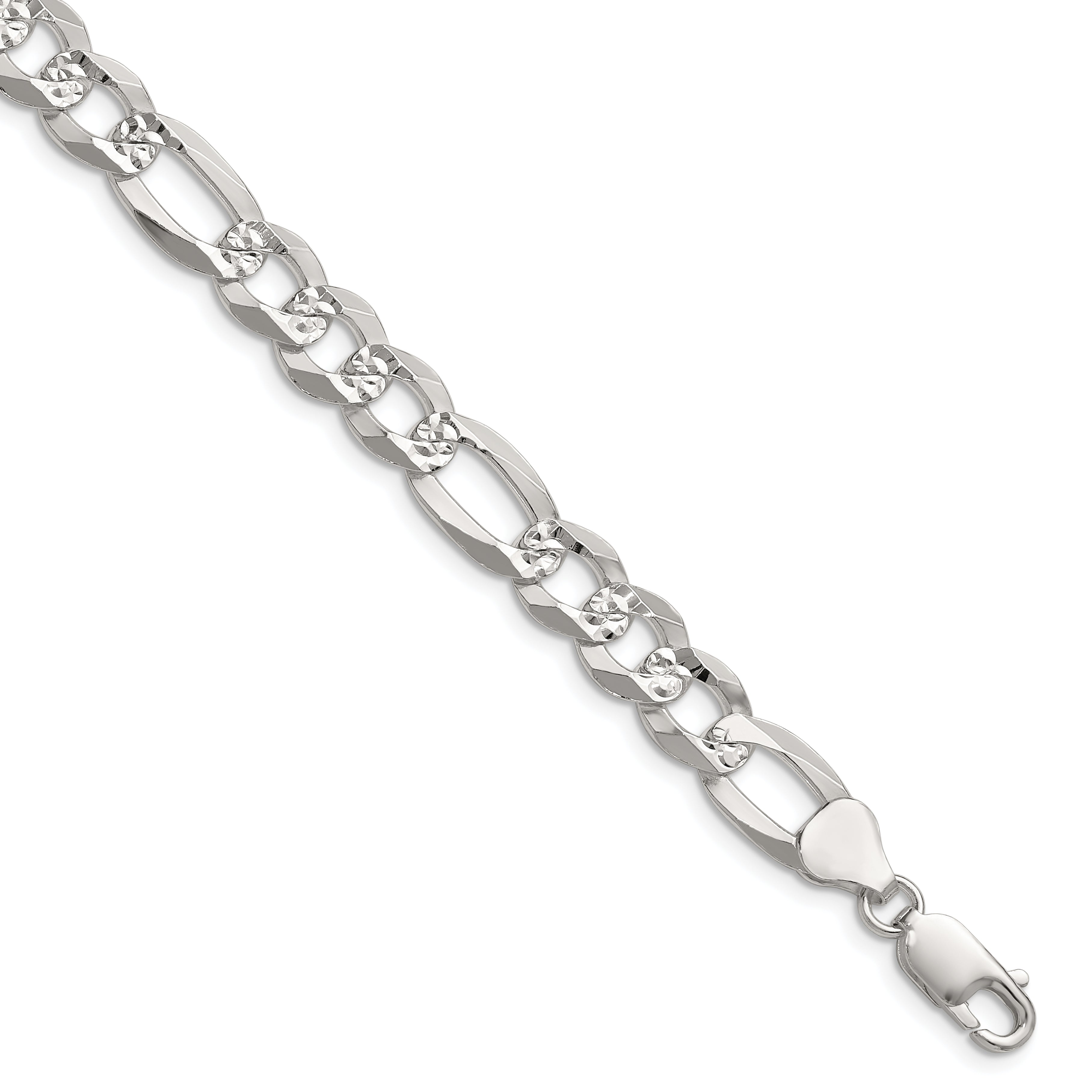 Sterling Silver 8.5mm Flat D/C Pave Figaro Chain Main image
