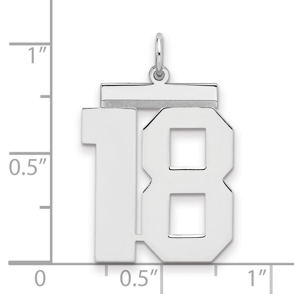 Sterling Silver/Rhodium-plated Polished Number 18 Charm