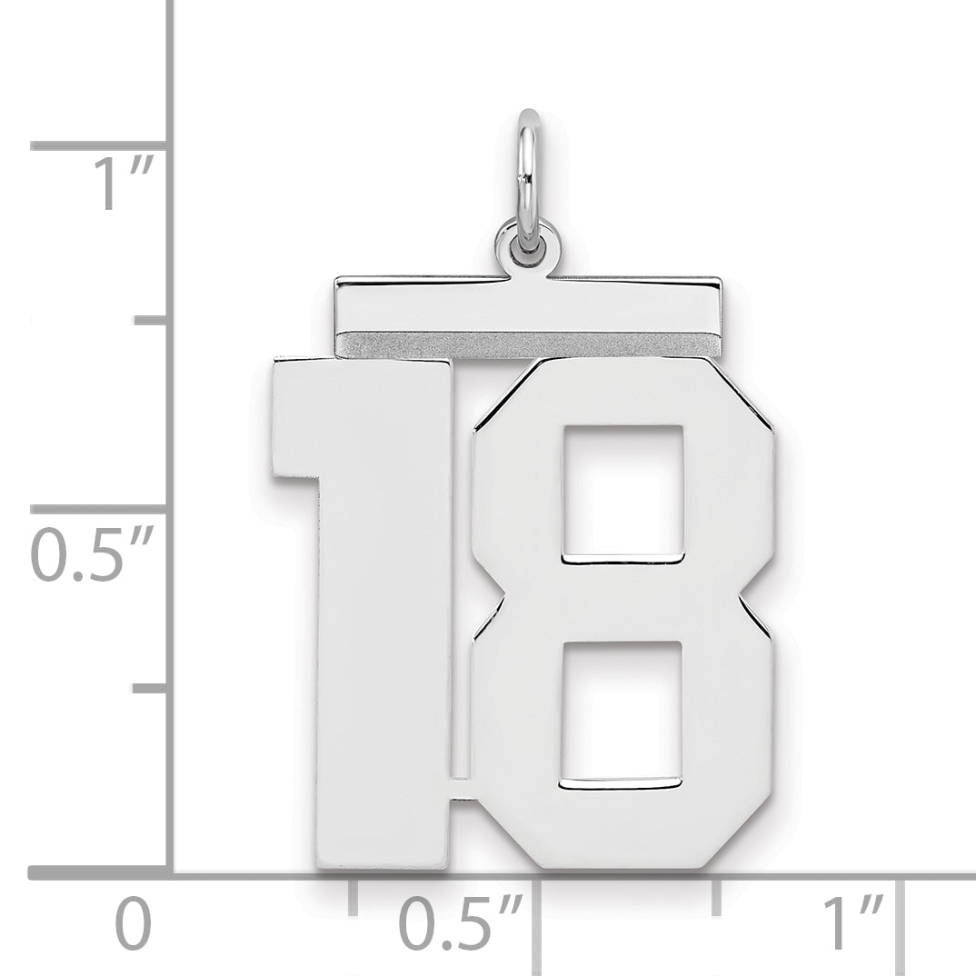 Sterling Silver/Rhodium-plated Polished Number 18 Charm