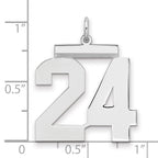 Sterling Silver/Rhodium-plated Polished Number 24 Charm