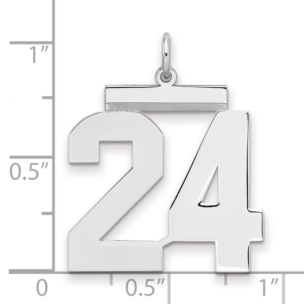 Sterling Silver/Rhodium-plated Polished Number 24 Charm