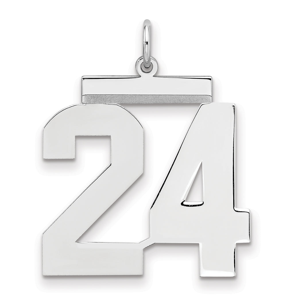 Sterling Silver/Rhodium-plated Polished Number 24 Charm