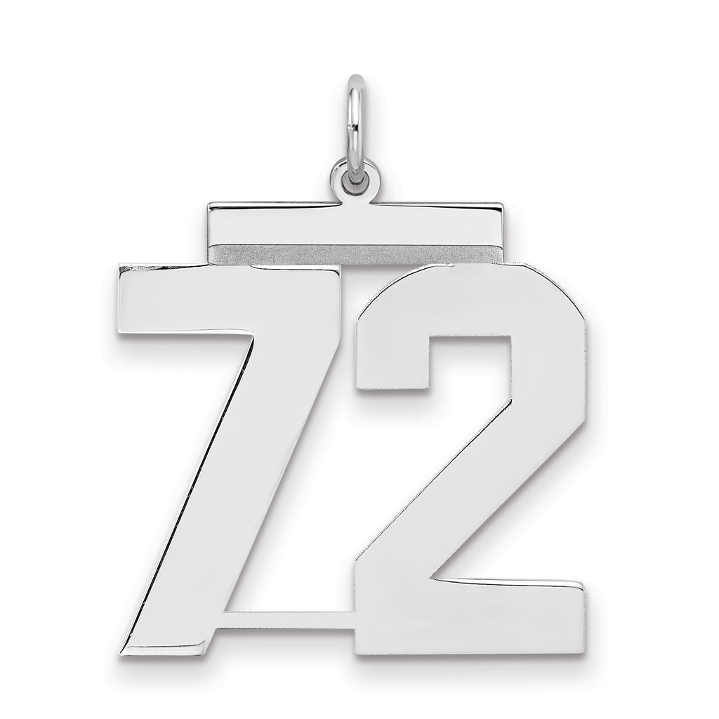 Sterling Silver/Rhodium-plated Polished Number 72 Charm