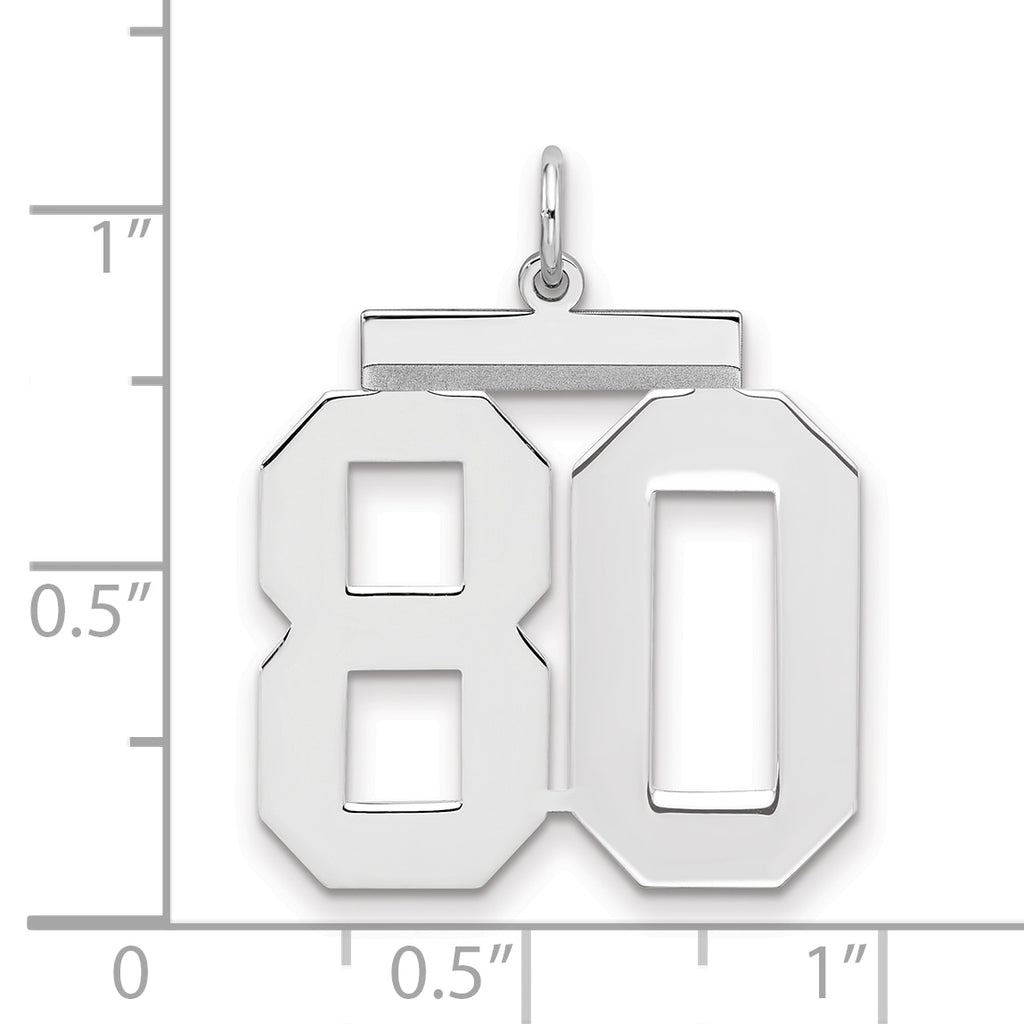 Sterling Silver/Rhodium-plated Polished Number 80 Charm