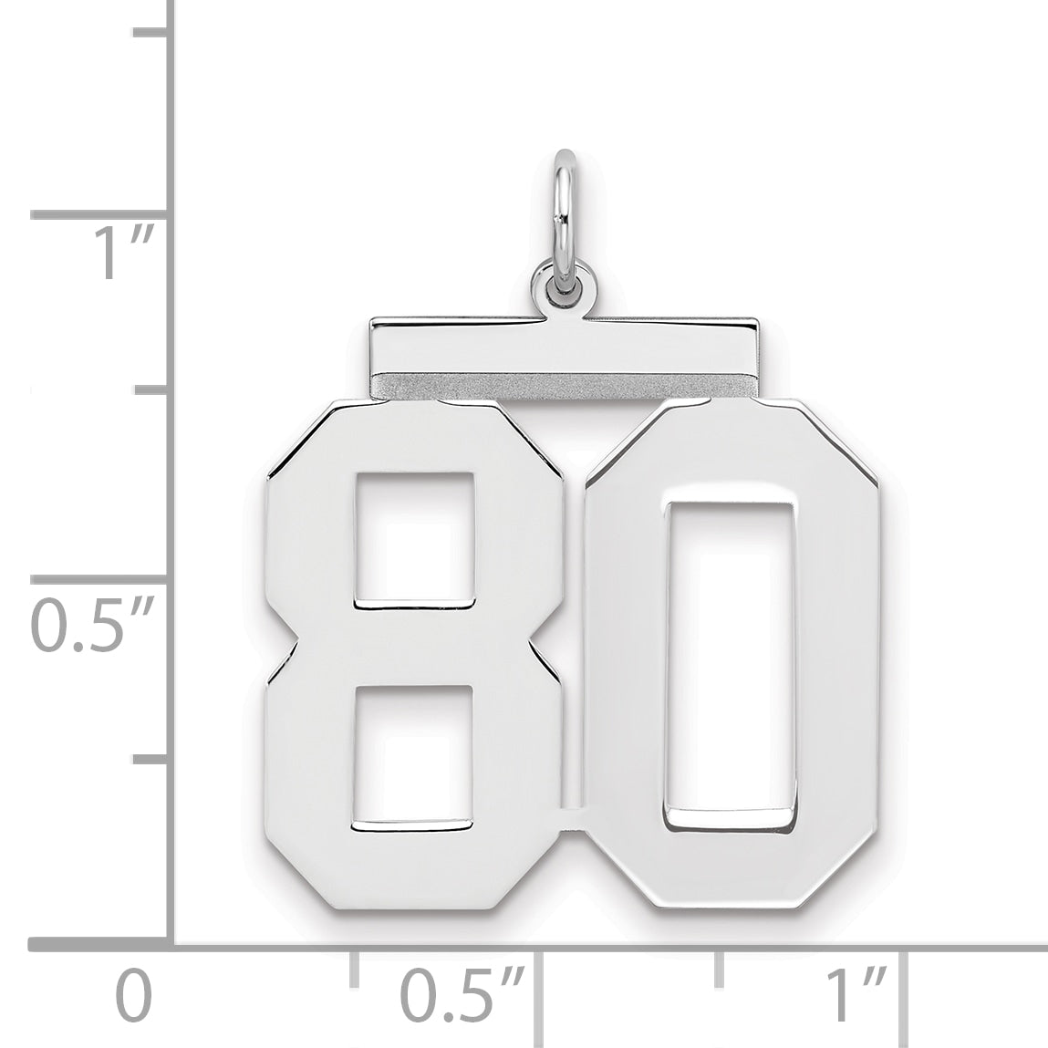 Sterling Silver/Rhodium-plated Polished Number 80 Charm
