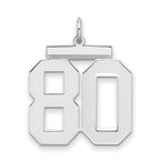 Sterling Silver/Rhodium-plated Polished Number 80 Charm