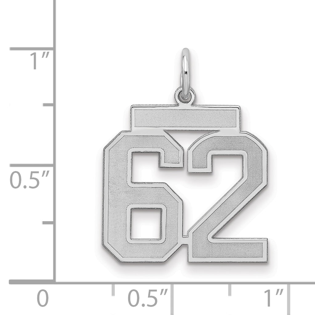 Sterling Silver/Rhodium-plated Satin Number 62 Charm