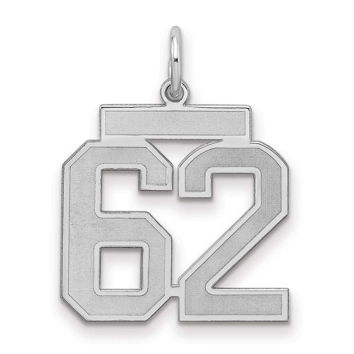 Sterling Silver/Rhodium-plated Satin Number 62 Charm