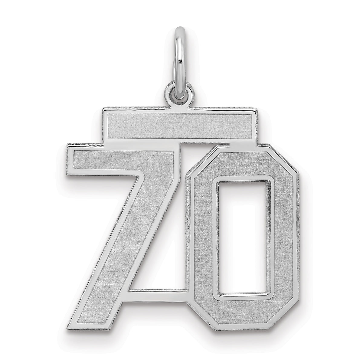 Number 70 Charm in Sterling Silver, 22mm Satin & Polished - Sophia Jewelers