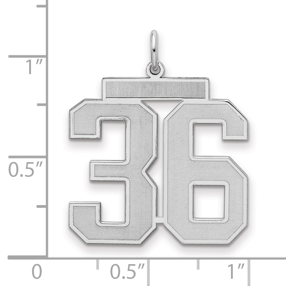 Number 36 Charm in Sterling Silver, 25mm Satin & Polished - Sophia Jewelers