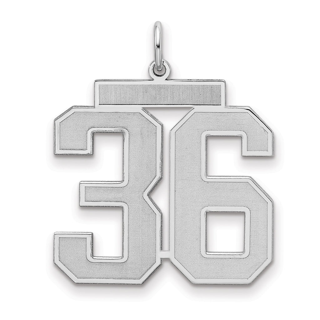 Number 36 Charm in Sterling Silver, 25mm Satin & Polished - Sophia Jewelers