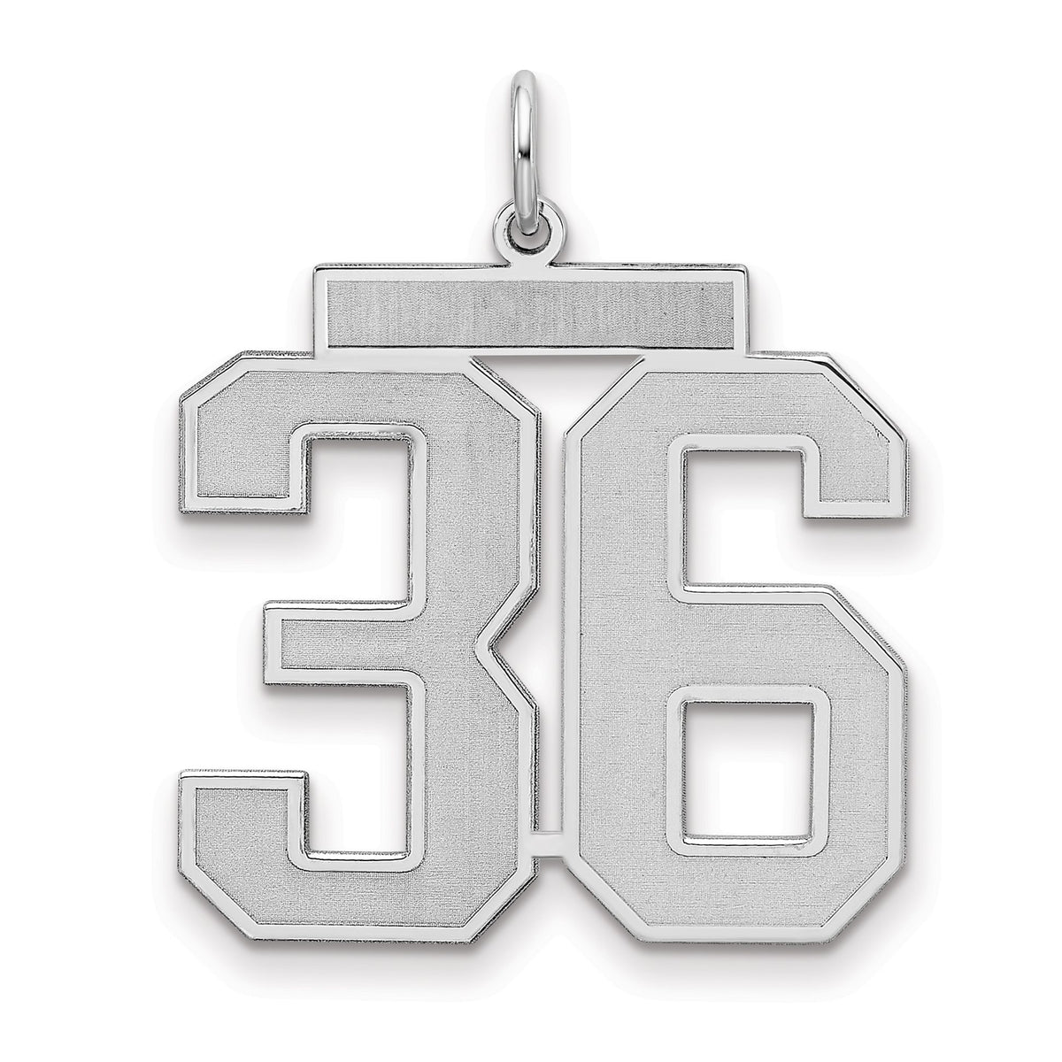 Number 36 Charm in Sterling Silver, 25mm Satin & Polished - Sophia Jewelers