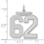 Sterling Silver/Rhodium-plated Satin Number 62 Charm