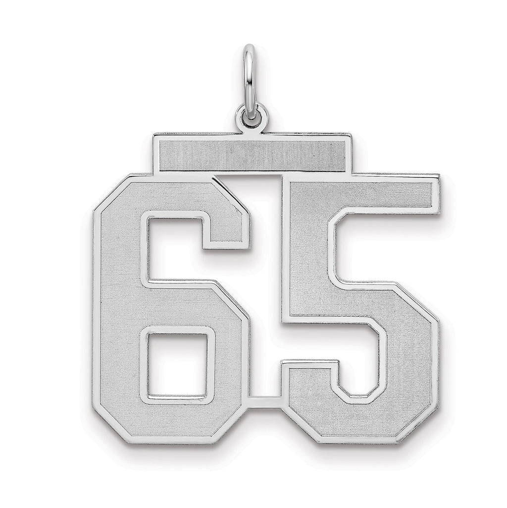 Number 65 Charm in Sterling Silver, 25mm Satin & Polished - Sophia Jewelers