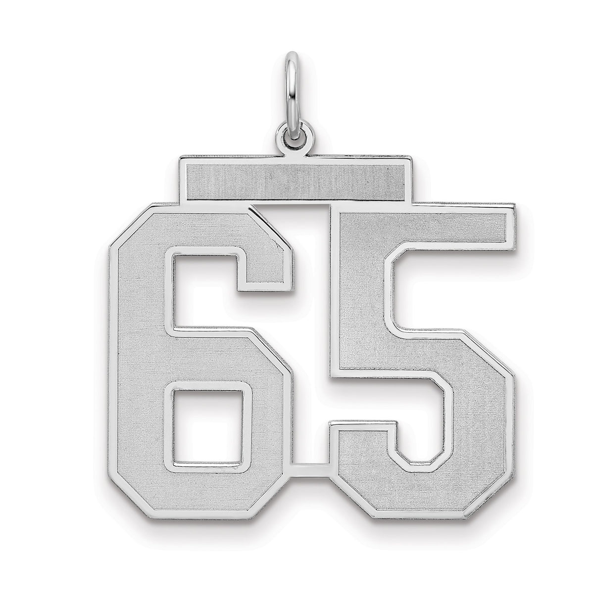 Number 65 Charm in Sterling Silver, 25mm Satin & Polished - Sophia Jewelers