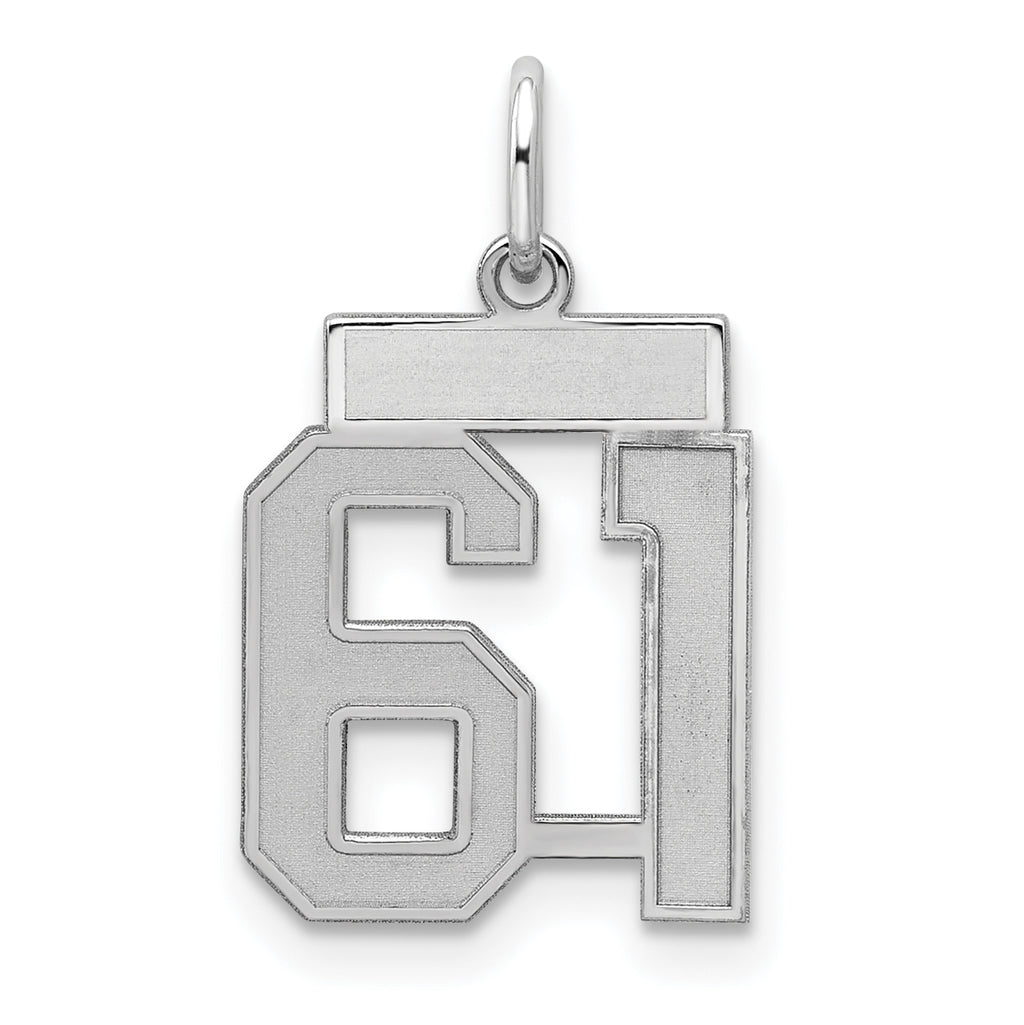 Sterling Silver/Rhodium-plated Satin Number 61 Charm