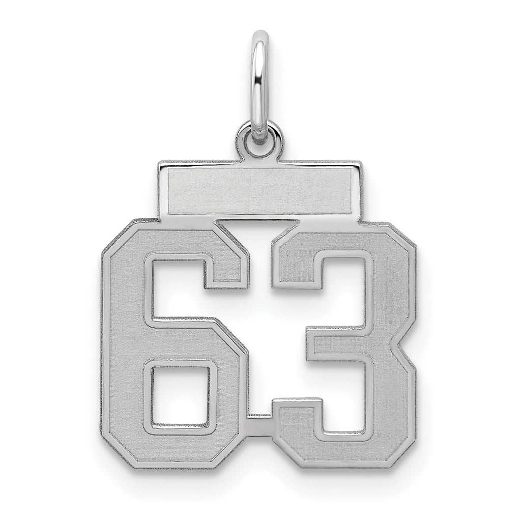Number 63 Charm in Sterling Silver, 19mm Satin & Polished - Sophia Jewelers