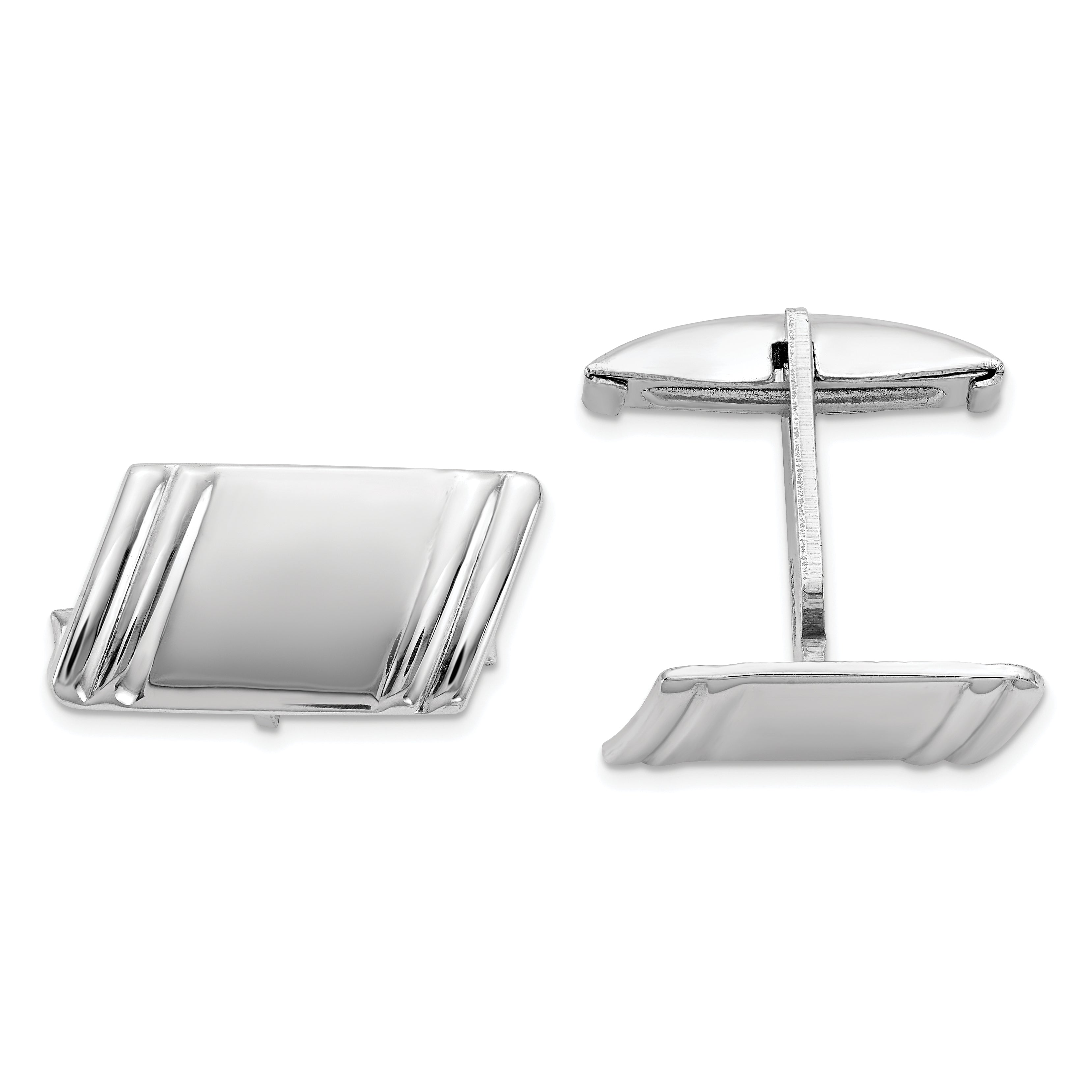 Sterling Silver Rhodium-plated Diagonal Stripes Cuff Links Main image