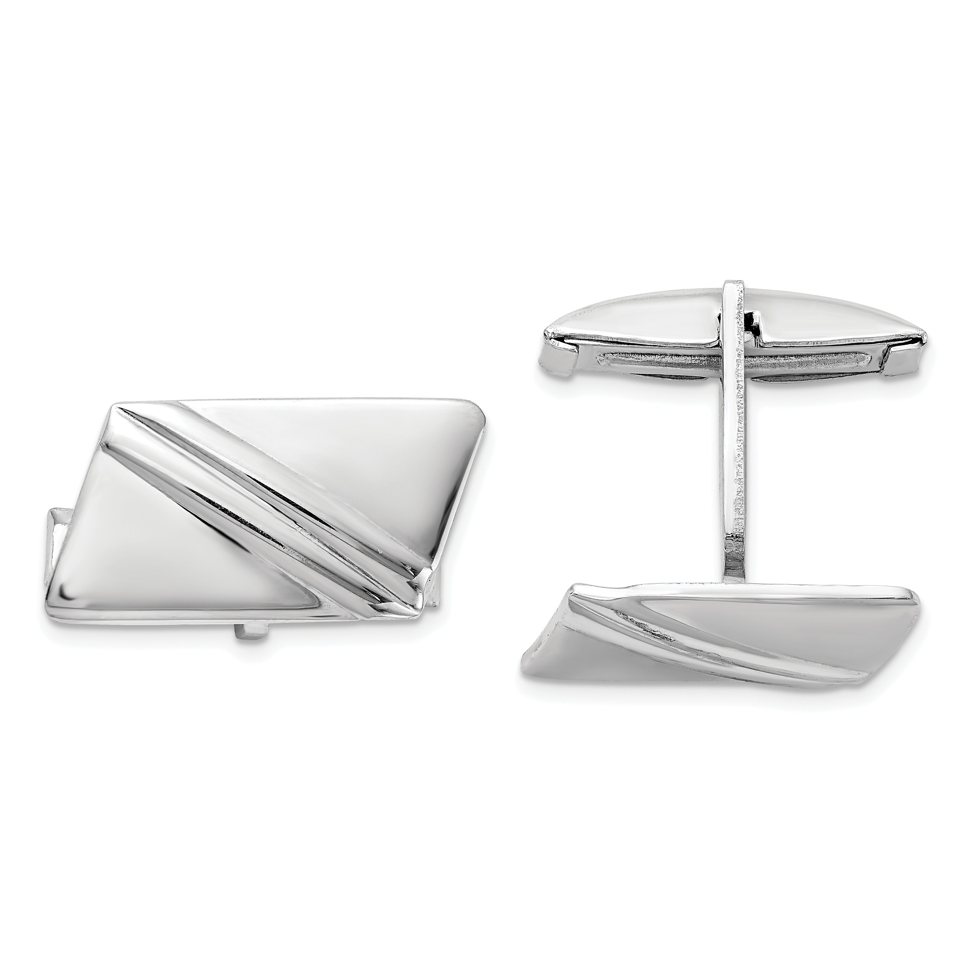 Sterling Silver Rhodium-plated Stripe Design Cuff Links Main image