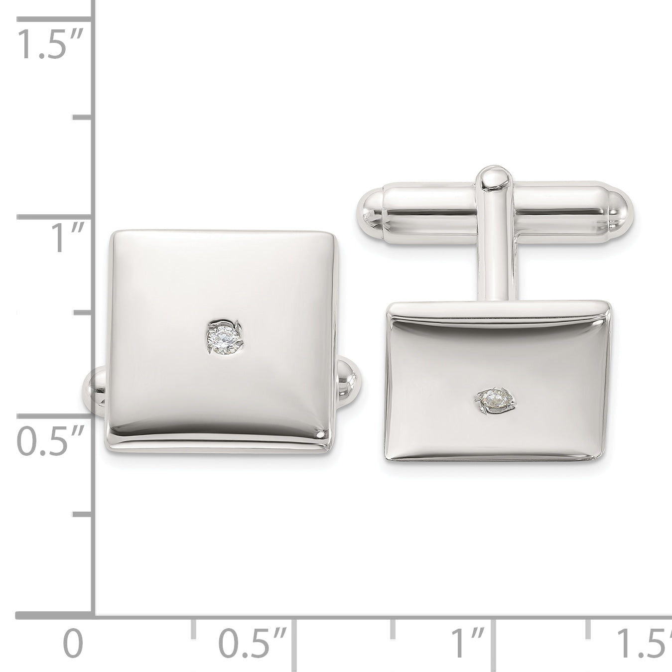 Rhodium-Plated Sterling Silver Cubic Zirconia Cuff Links Secondary image