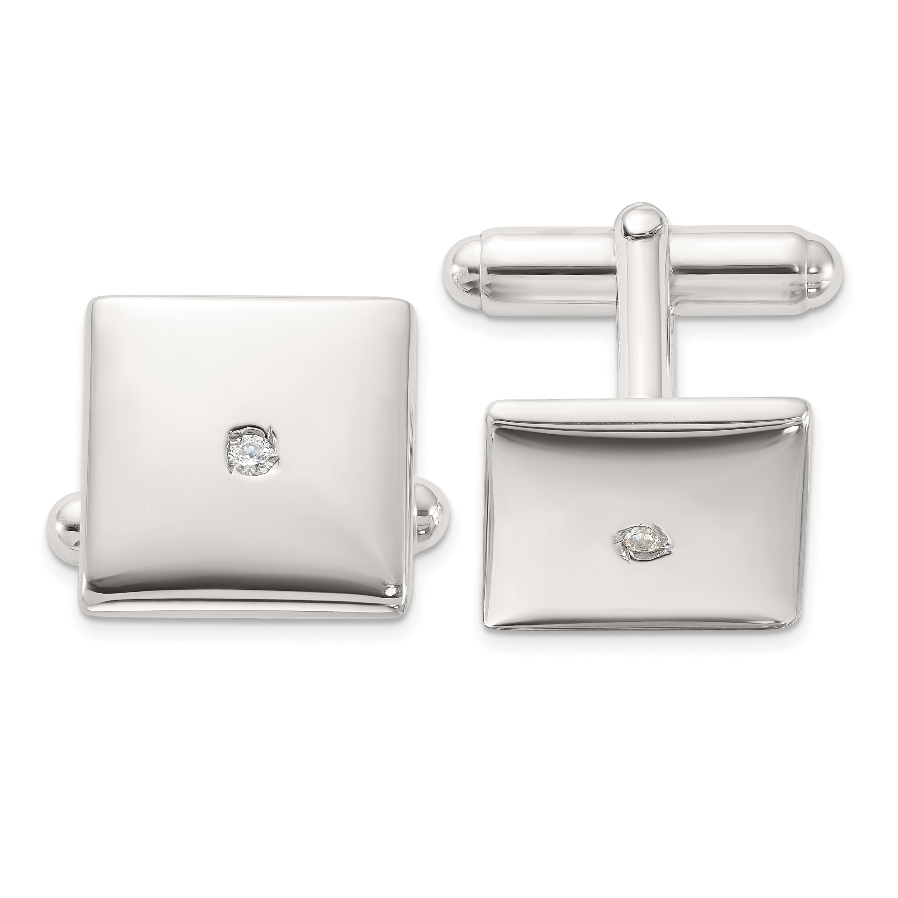 Sterling Silver Rhodium-plated Polished with CZ Square Cuff Links Main image