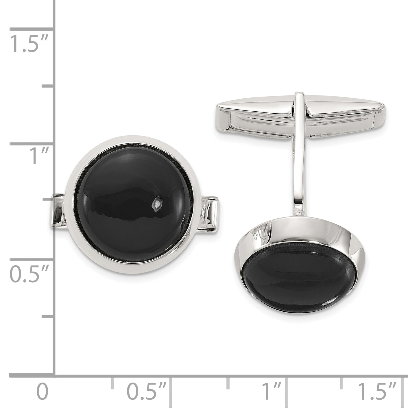 Sterling Silver Round Onyx Cuff Links Secondary image