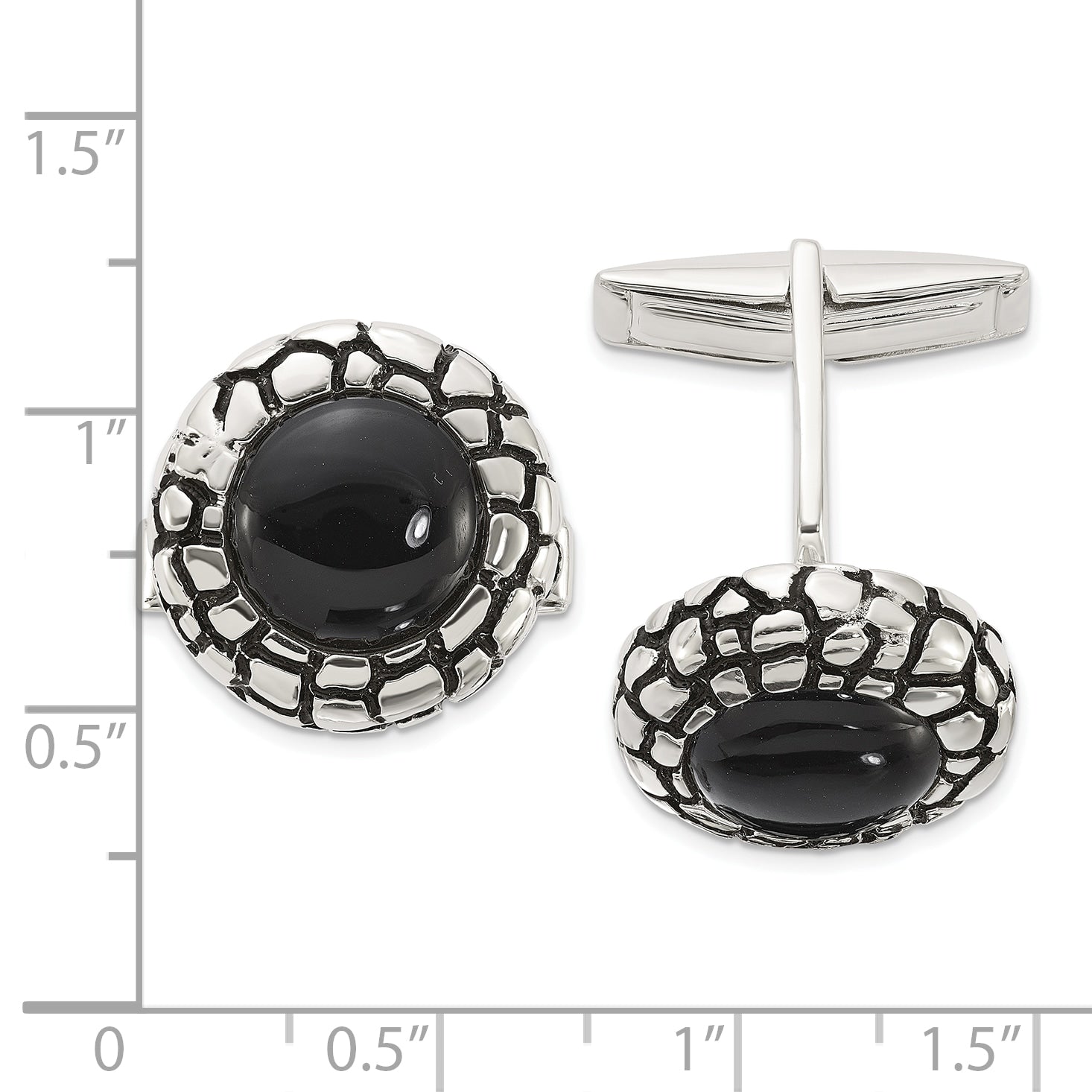 Sterling Silver Round Onyx and Enamel Cuff Links Secondary image