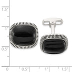 Sterling Silver Onyx and Enameled Cuff Links