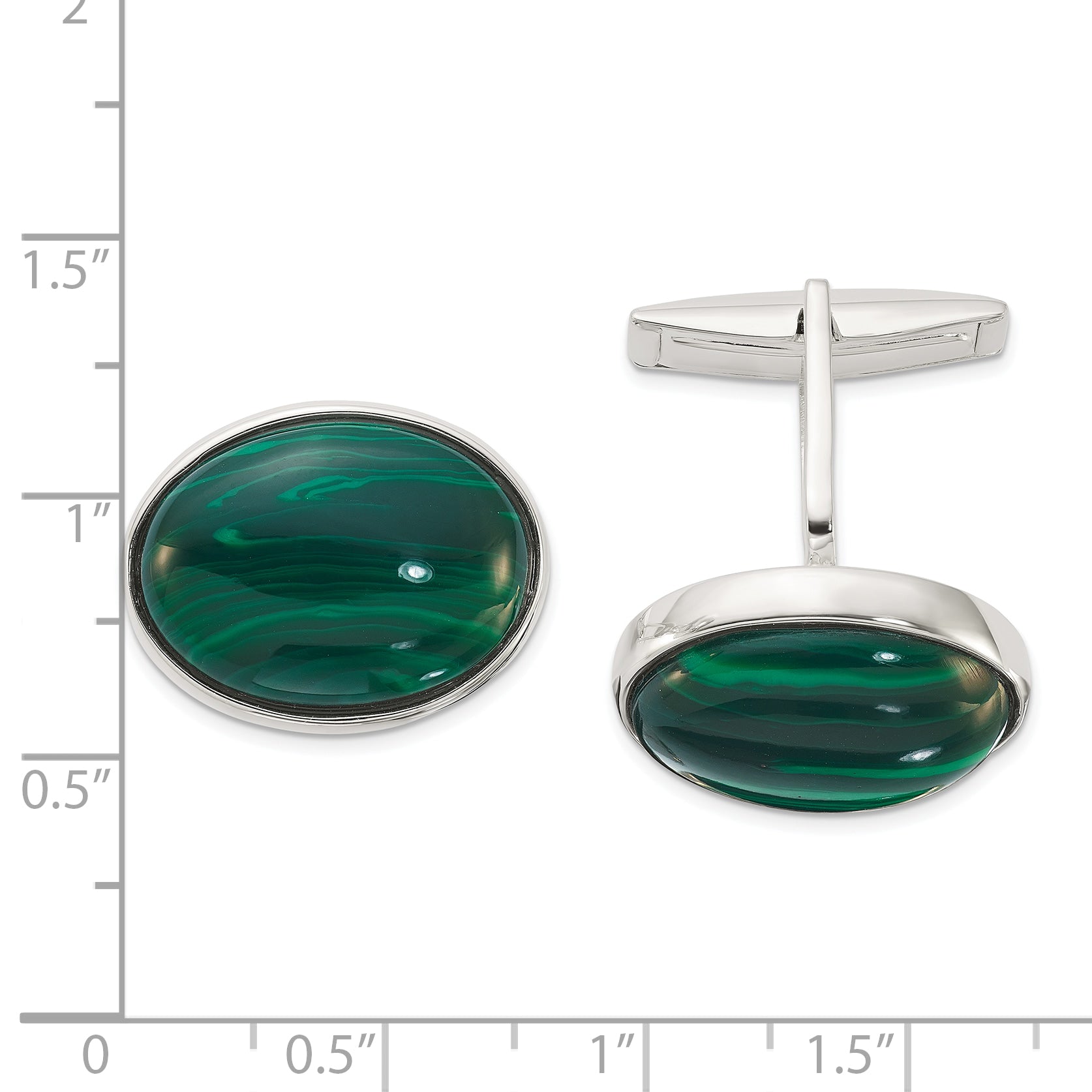 Sterling Silver Polished Malachite Oval Cuff Links Secondary image