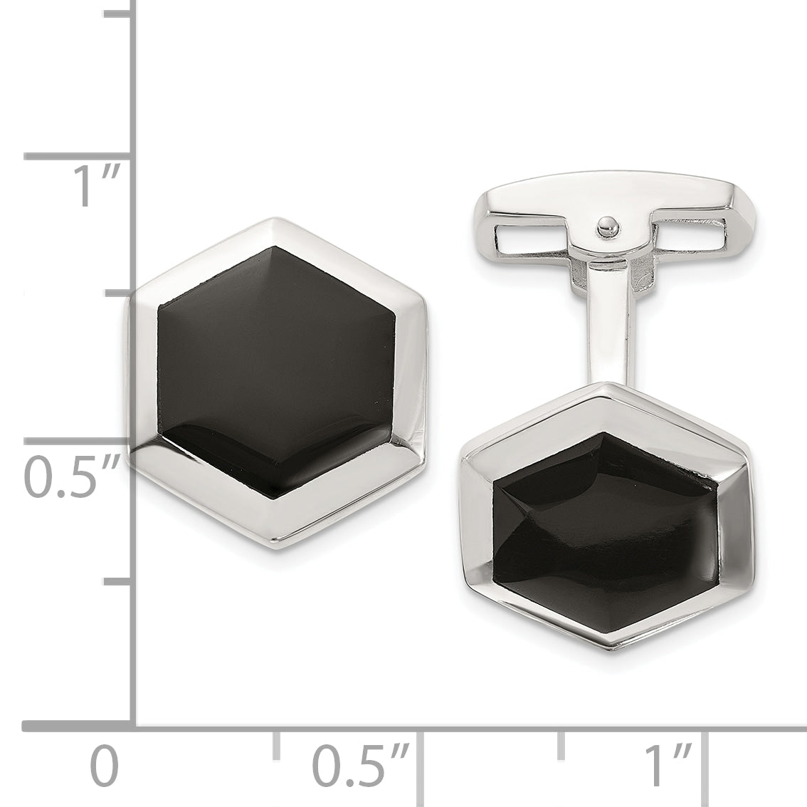 Sterling Silver Polished Onyx Hexagon Cuff Links Secondary image