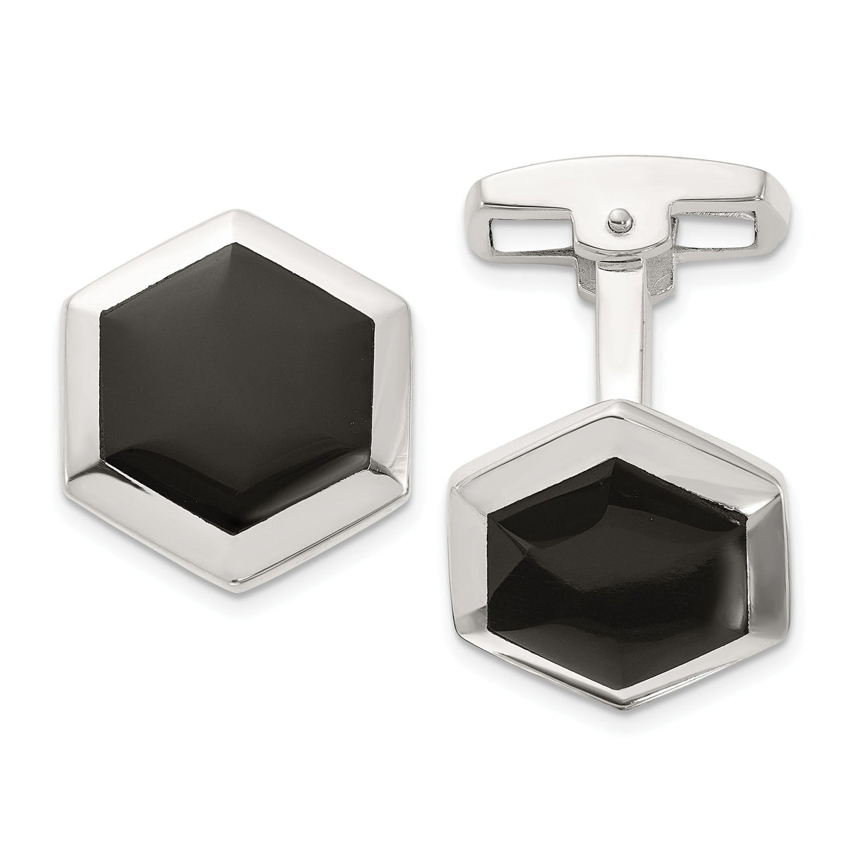 Men's Onyx Hexagon Cuff Links in Sterling Silver - Sophia Jewelers Main image