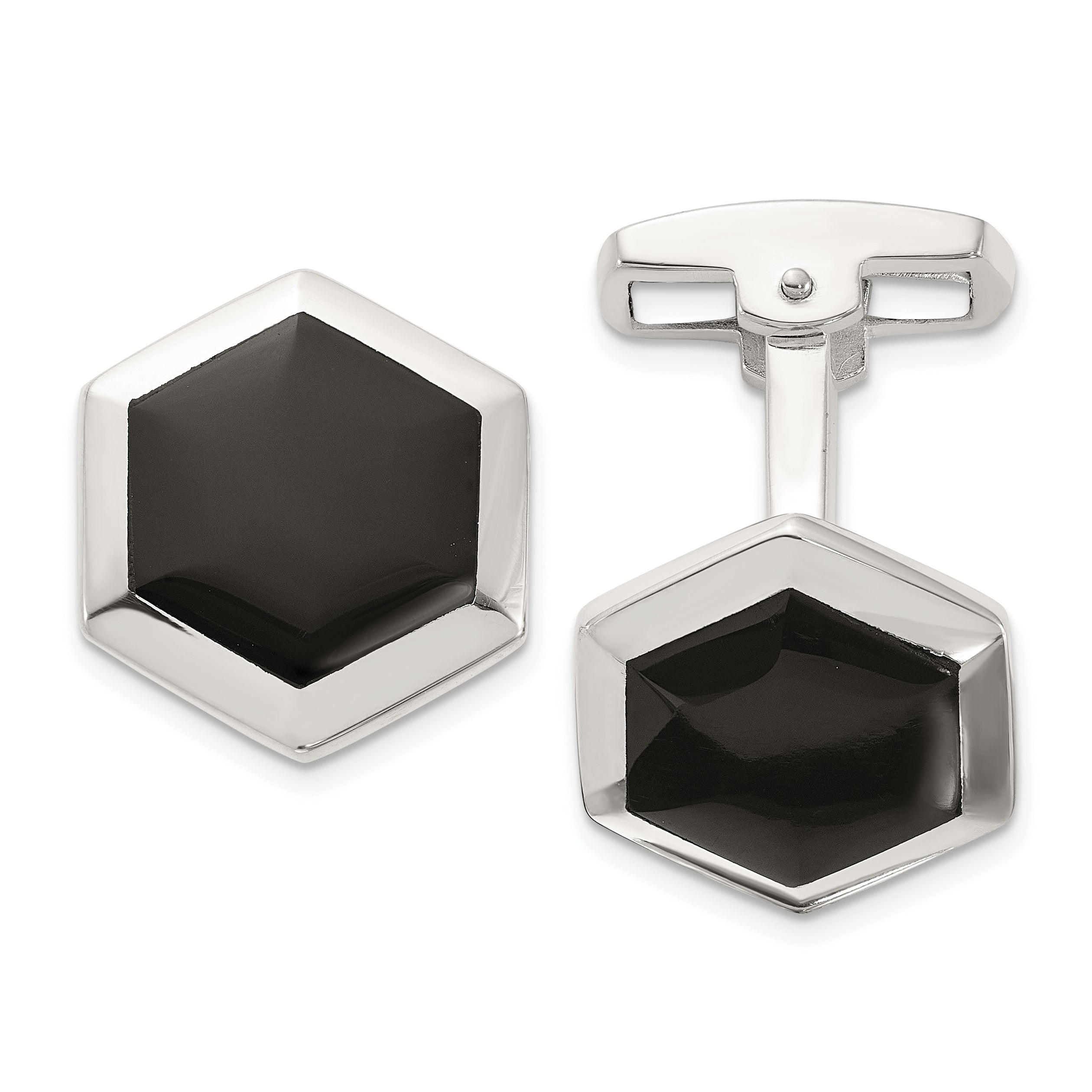 Sterling Silver Polished Onyx Hexagon Cuff Links Main image