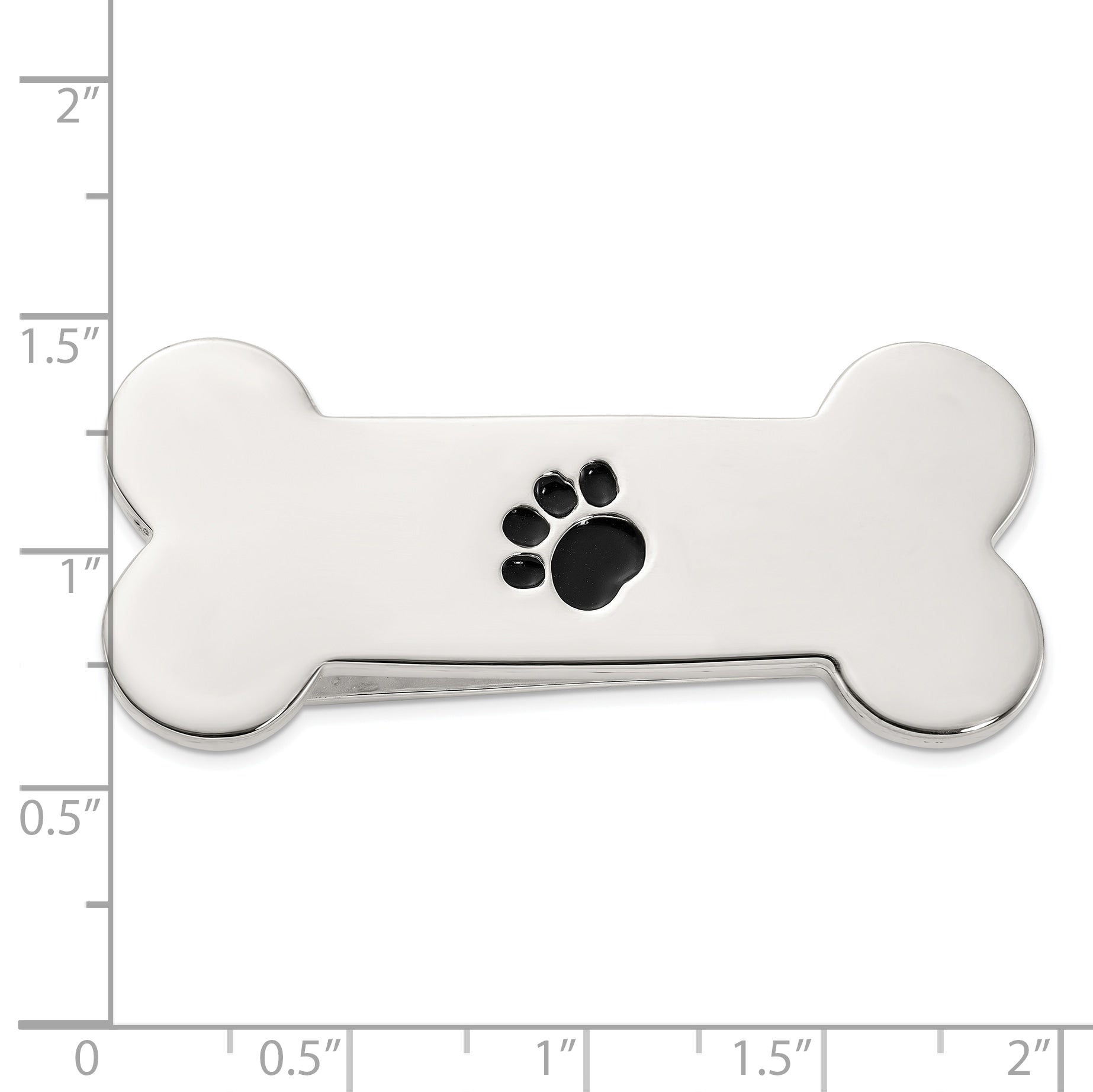 Sterling Silver Dog Bone with Enamel Paw Print Money Clip