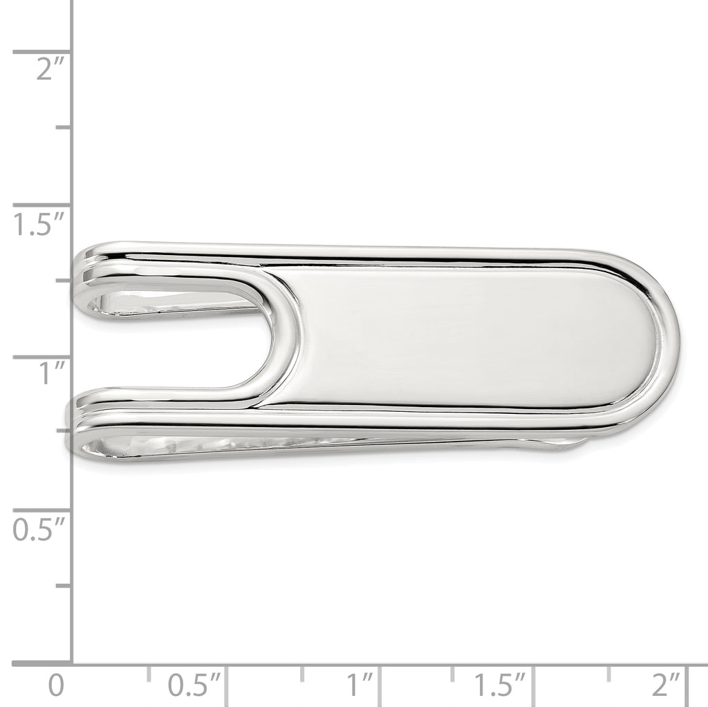 Sterling Silver Rhod-plated Polished Grooved Edge Open Back Money Clip